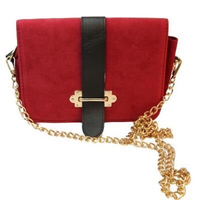 Wine Velvet Pu Strap With Chain And Gold Details Bag