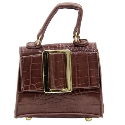 Dark Brown Croc Mini Bag Rectangle Buckle