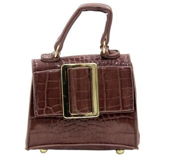 Mini sac croco marron foncé avec boucle rectangulaire