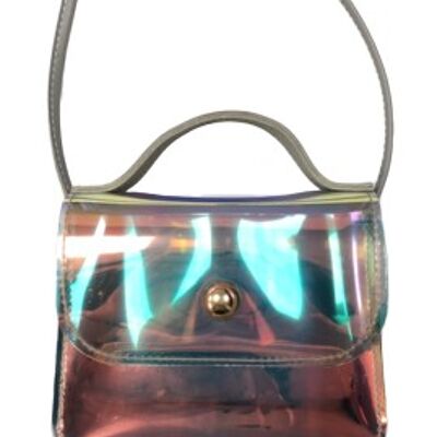 Grey Holo Plastic Crossbody Bag with PU Strap