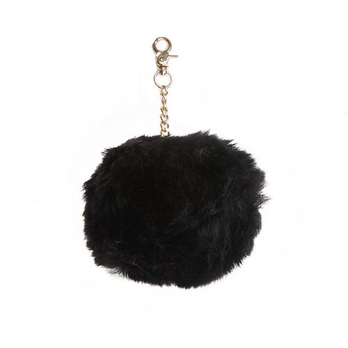 Black Large Faux Fur Pom Key Ring