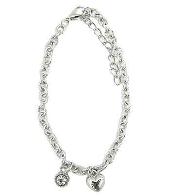 Silver Heart And Stone Drop Anklet