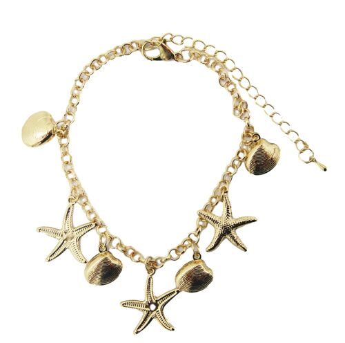 Gold Star Fish and Shell Anklet