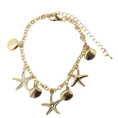 Gold Star Fish and Shell Anklet