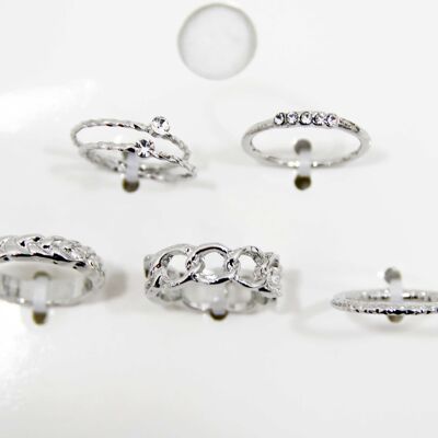 Silver 6 Pack Ring Set Chain and Diamante