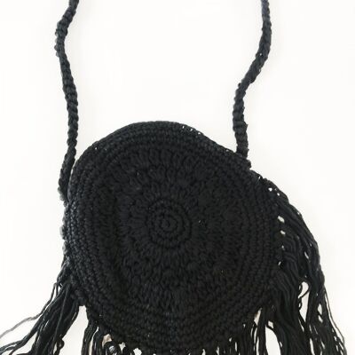 Black Crochet Round Tassel Crossbody  Bag