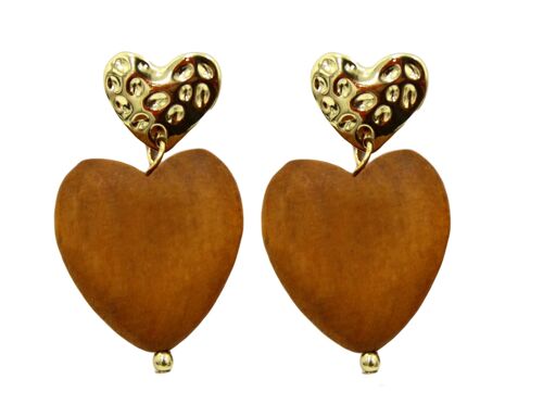 Brown Wooden Heart Earrings