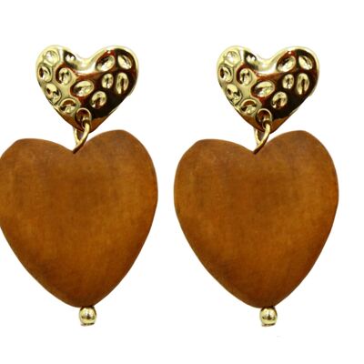 Pendientes Corazón Madera Marrón