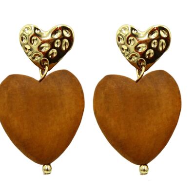 Brown Wooden Heart Earrings