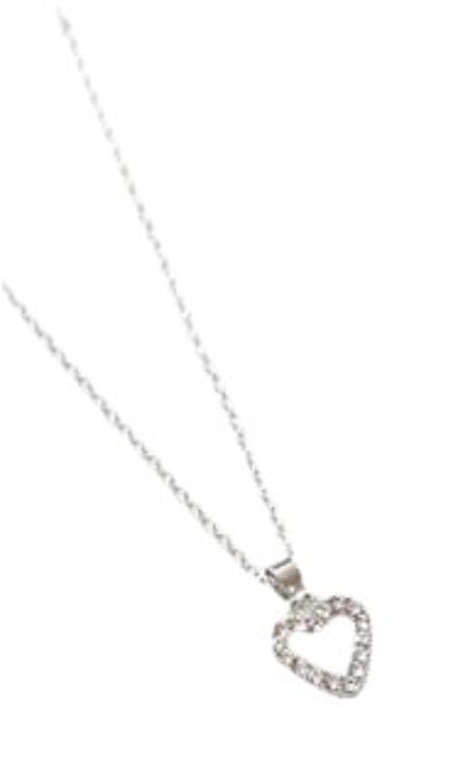 Silver Mini Diamante Heart Necklace