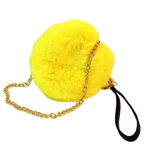 Neon Yellow  Mini Faux Fur Circle Bag with Pu Strap