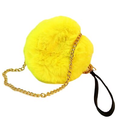 Neon Yellow  Mini Faux Fur Circle Bag with Pu Strap