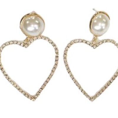 Gold Heart Shaped Diamante Earrings