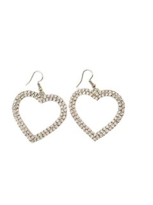 Silver Heart Diamond Earrings