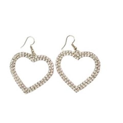 Silver Heart Diamond Earrings