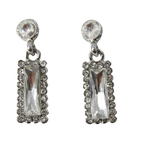 Clear Rectangle Stone Silver Drop Earring