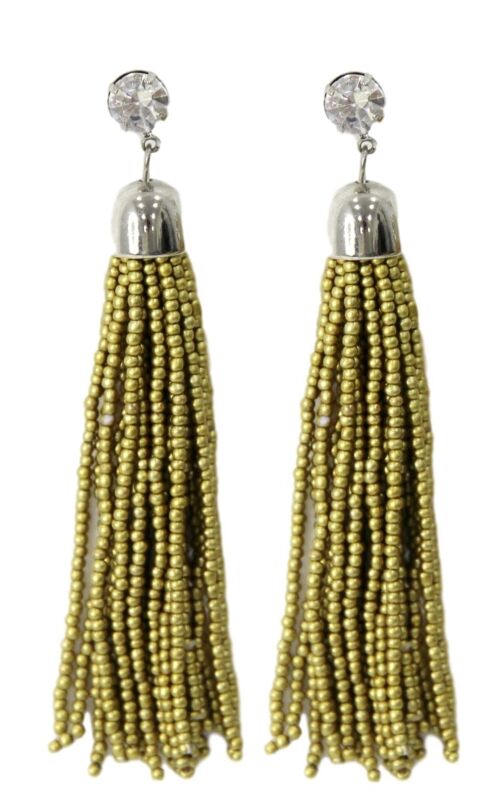Gold Bead Tassel Earrings with Diamante