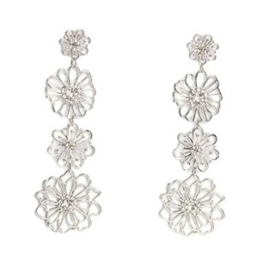 Silver Flower Diamante Earrings
