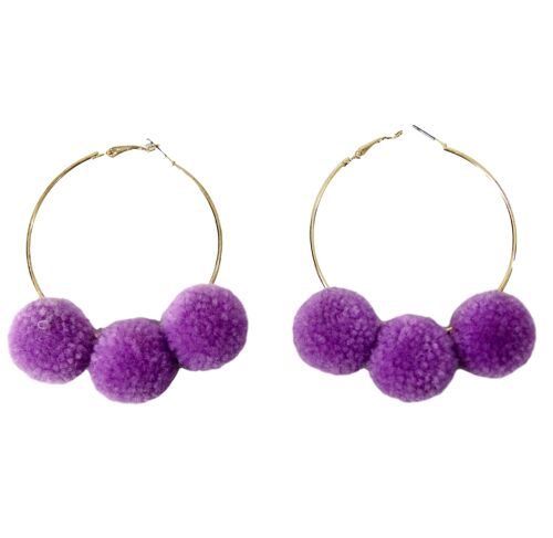 Lilac Pom Hoop Earrings