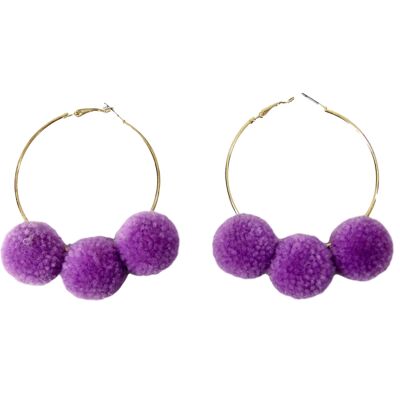 Lilac Pom Hoop Earrings