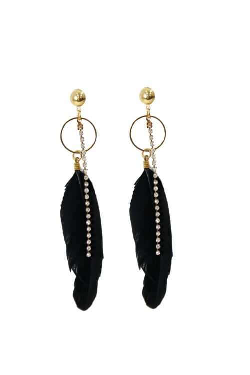 Feather and Metal Circle Earrings