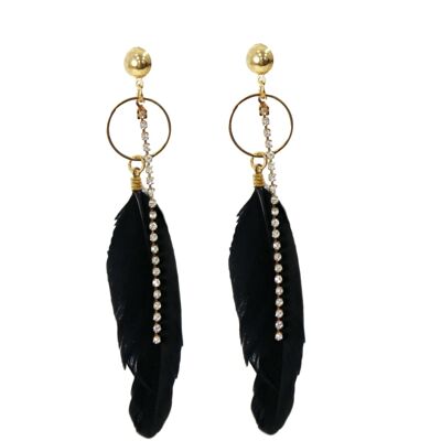 Feather and Metal Circle Earrings