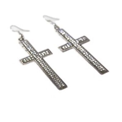 Silver Diamante Cross Earrings