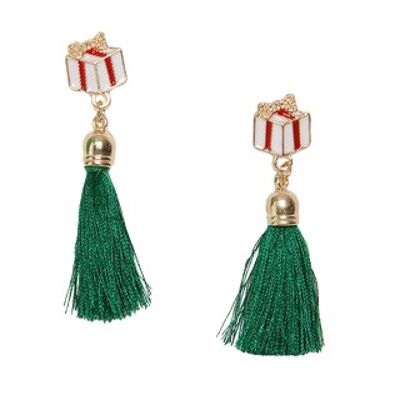 Green Present Tassel Earrings