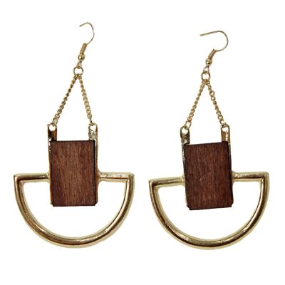 Half Circle Earrings with Wood Deco Piece