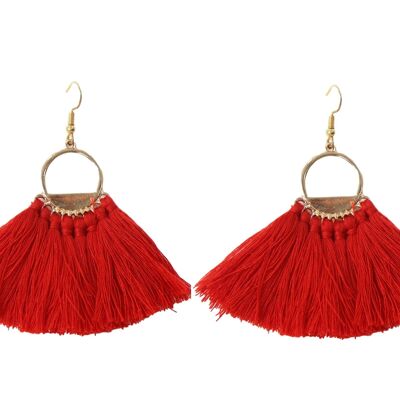 Red Hoop Fan Tassel Earrings