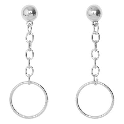 Silver Circle Drop Chain Earrings