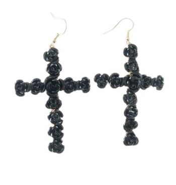 Boucles d'Oreilles Croix Noire Rose