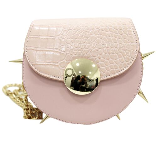 Pink Croc PU Bag with Spikes and Chain Strap