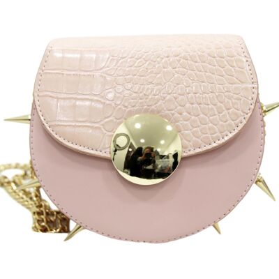 Pink Croc PU Bag with Spikes and Chain Strap