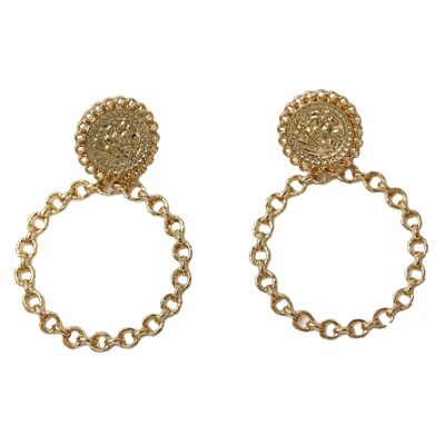 Coin with Chain Circle Earrings