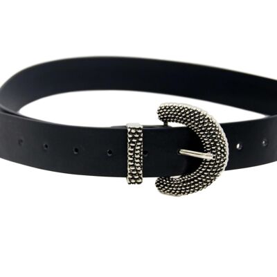 Anti Silver Textured Antique Buckle Black pu Belt