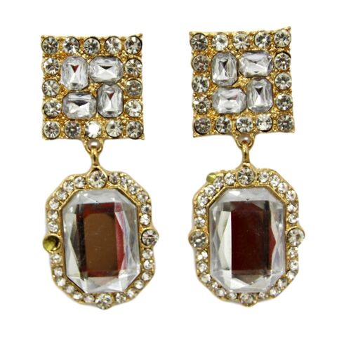 Gold Square Octagon Diamond Earrings