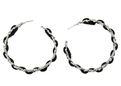 Pu And Chain Link Hoop Earrings