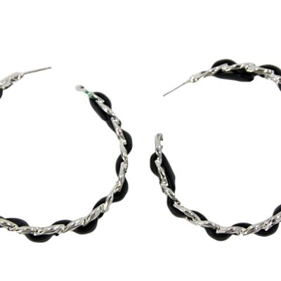 Pu And Chain Link Hoop Earrings