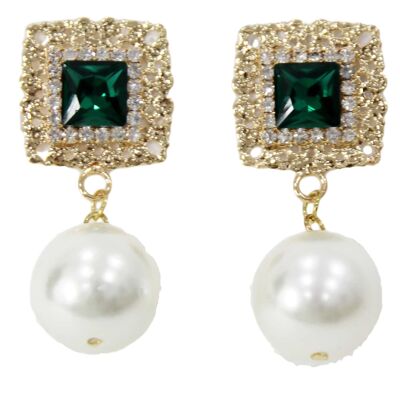 Emerald Square Diamante Pearl Drop Earring
