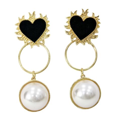 Gold Heart Drop Pearl Earrings