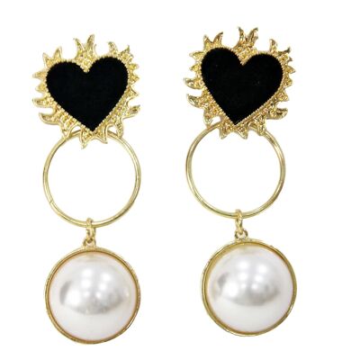 Gold Heart Drop Pearl Earrings