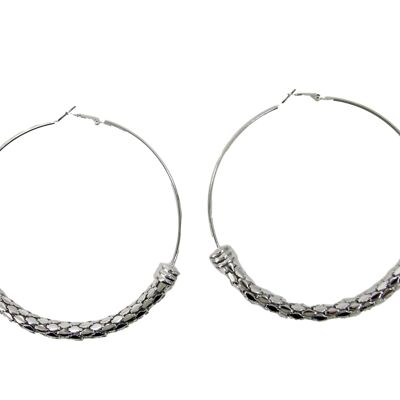 Silver Snake Metal Textured Hoop Earrings