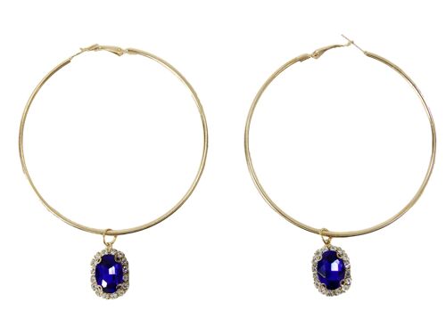 Hoop with Navy Diamante Charm - 13cm x 3cm - BLUE/GOLD - METAL ALLOY