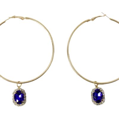 Hoop with Navy Diamante Charm - 13cm x 3cm - BLUE/GOLD - METAL ALLOY