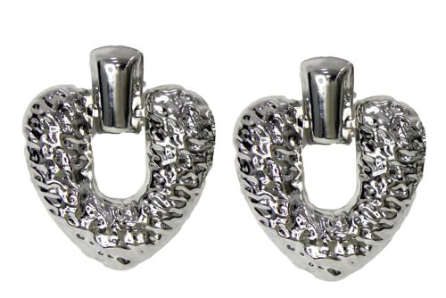 Silver Hammered Heart Earring