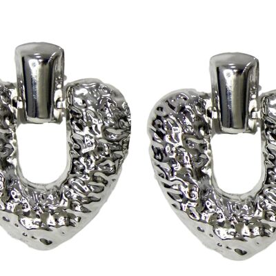 Silver Hammered Heart Earring