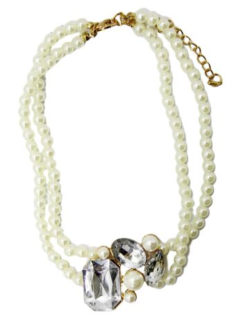 Tour de cou en perles à double couche avec motif diamant et perle
