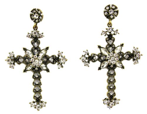 Anti Gold Cross Earrings with Diamante