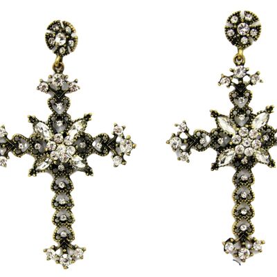 Anti Gold Cross Earrings with Diamante